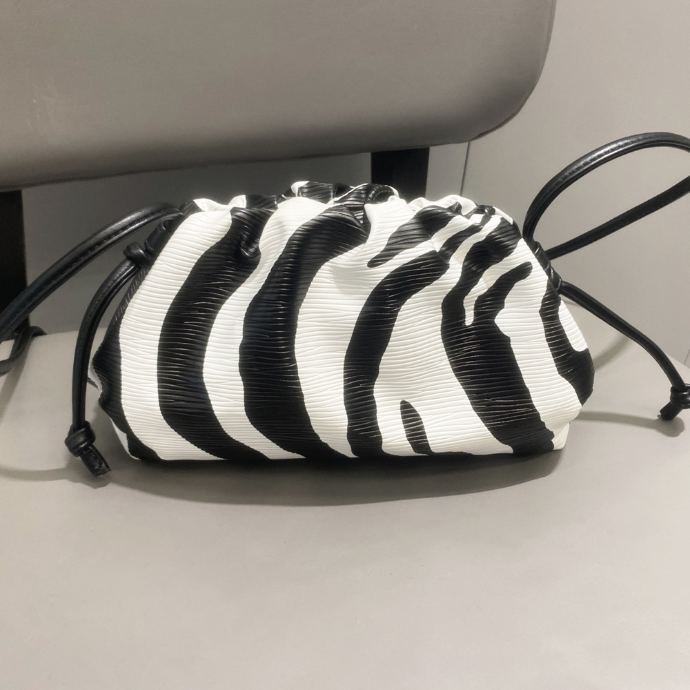 Cross-Border Women's 2023 New Clip Pleated Cloud Zebra Pattern Single Shoulder Crossbody Small Clutch Evening Bag_voghion.com