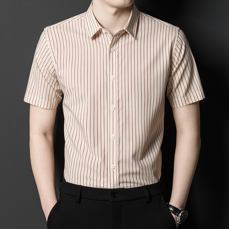 Brand Cotton Shirt Men's 2024 Summer Loose plus size Young Middle-aged Men's Top Non-ironing Wrinkle Striped Shirt