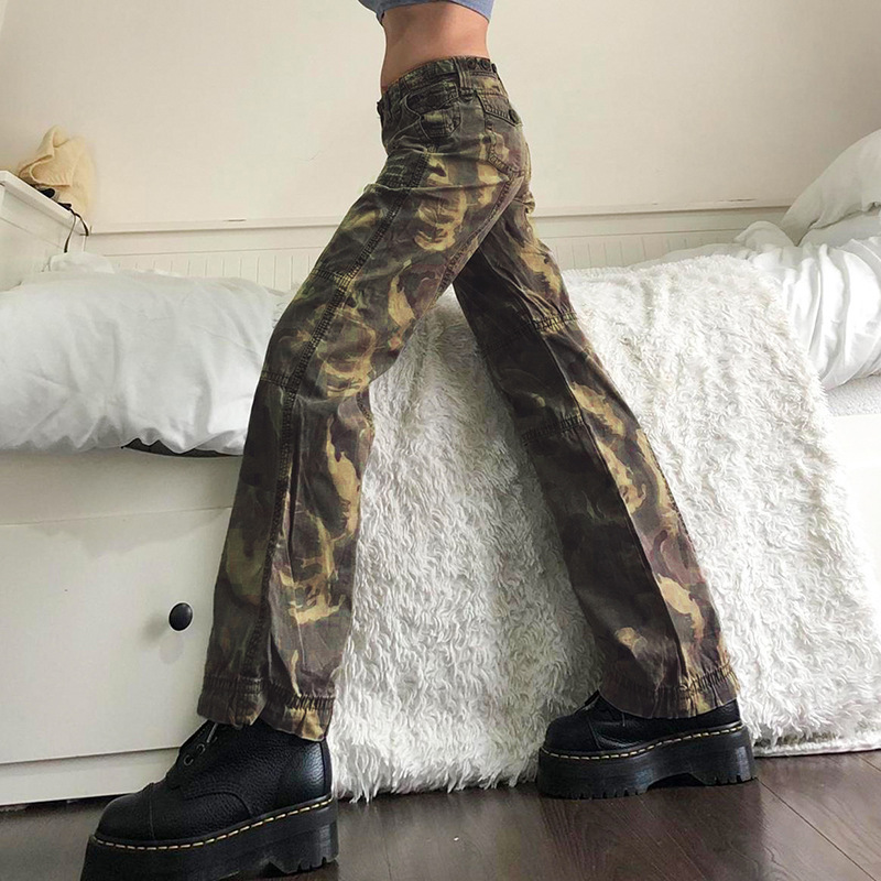 low waist camouflage loose leg jeans NSGXF129369