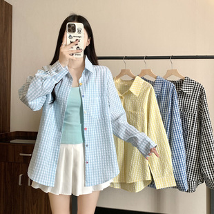 Spring and summer 2025 new plus size women's check long sleeve sunscreen shirt coat commuter shirt