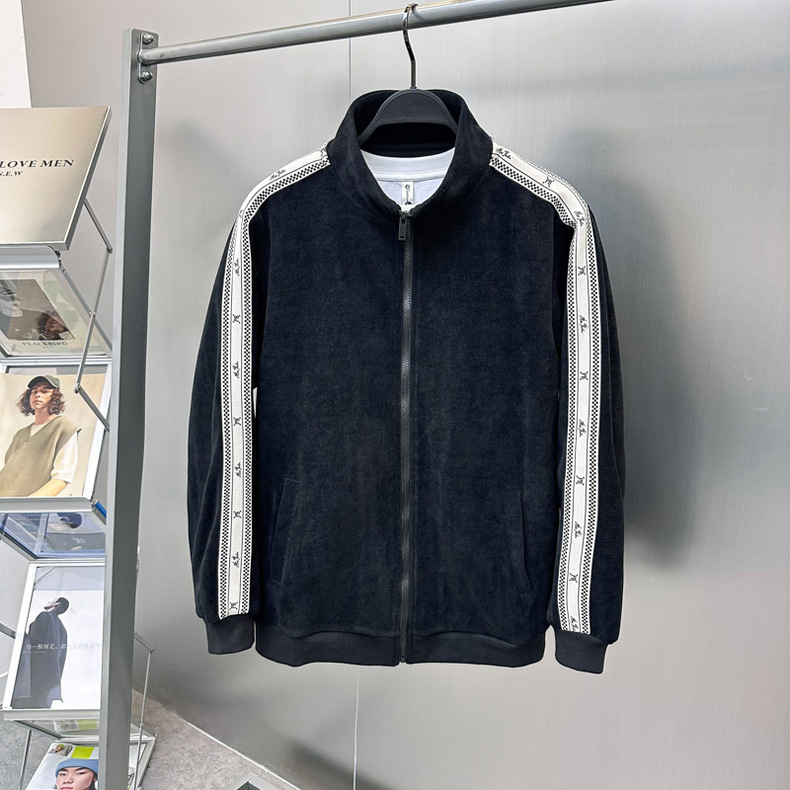 Roupas masculinas Outono e inverno jaqueta masculina jacquard webbing casual veludo cotelê terno gola alta manga comprida casaco solto B1CRE3303_voghion.com