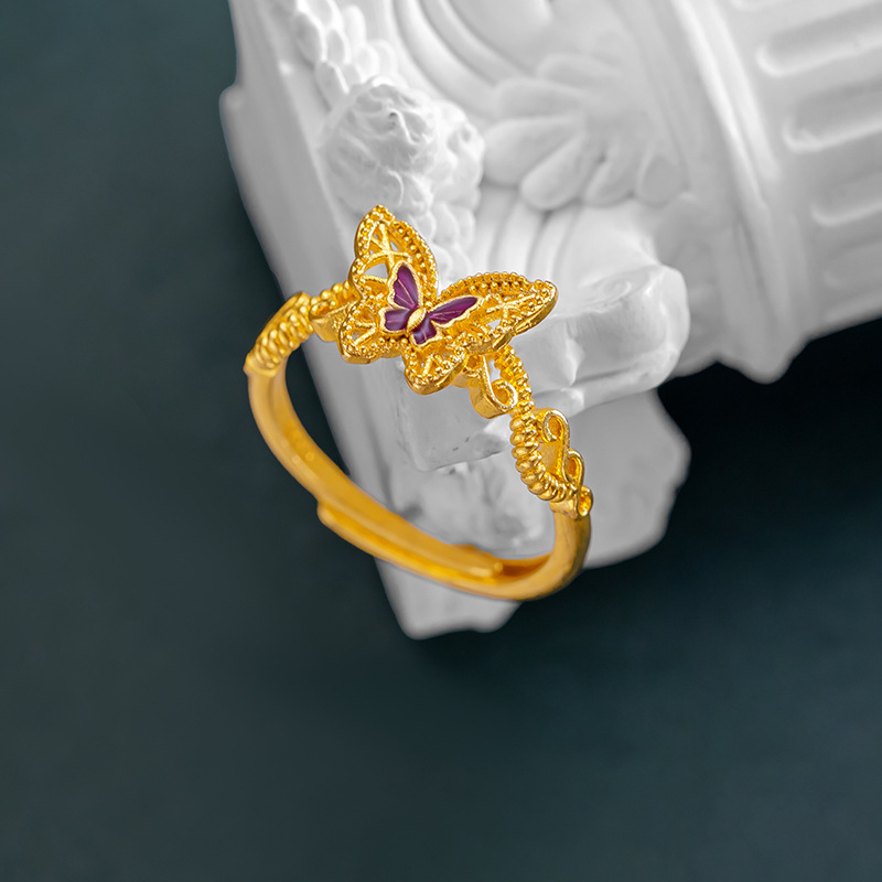 National Tide Palace Style Filament Butterfly Pendant Dream Butterfly Set Anello color smalto oro_voghion.com