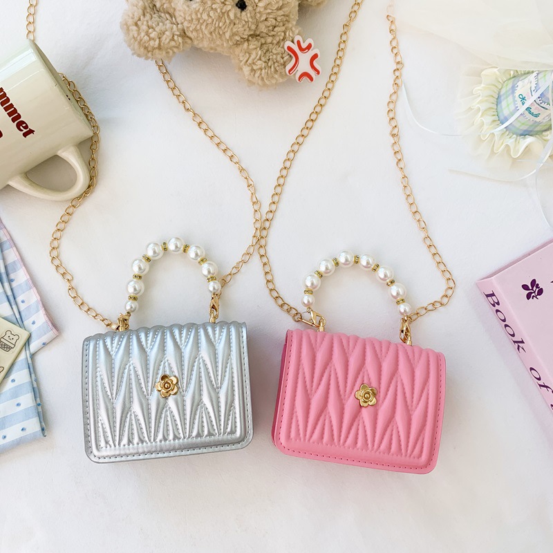 2026 New Trendy Fashion Children's Shoulder Bag Pu Mini Square Bag Pearl Handbag Chain Crossbody Bag Lipstick Bag