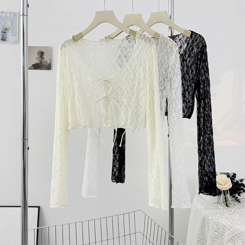 Summer Lace-Up Cardigan, Gentle Lace, New Thin Short Style, Sun-Protective Camisole, Shawl, Long-Sleeve Top, Jacket