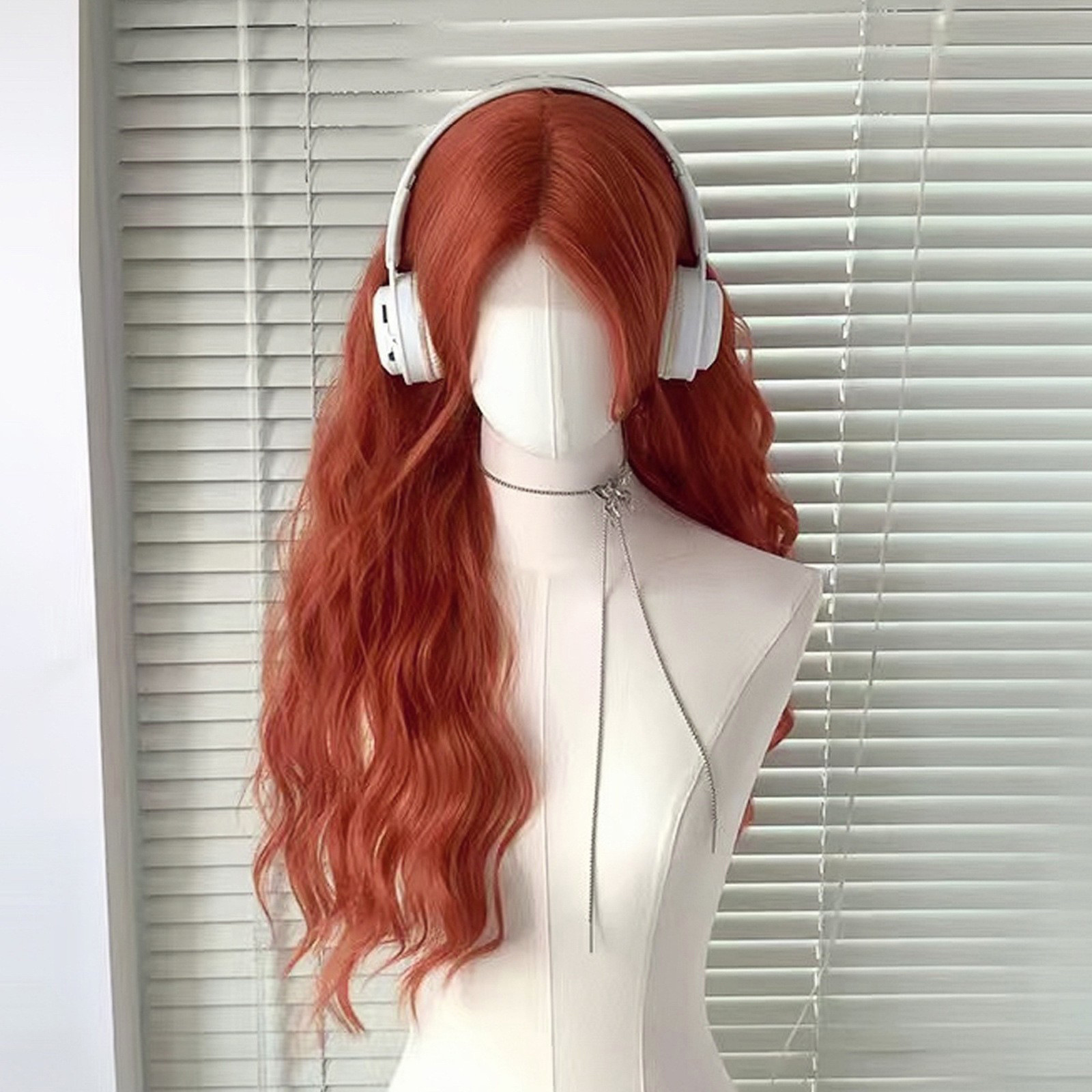 frente peluca de encaje mujer cubierta de cabeza diaria Lolita natural simulación de ondas grandes rizos de cabello
