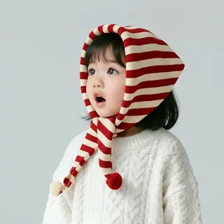 儿童围巾秋冬季男童女童条纹披肩宝宝围脖保暖三角巾包头护耳护脖