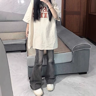 美式复古微喇牛仔裤女秋季ins新款高腰显瘦梨形身材喇叭阔腿裤子