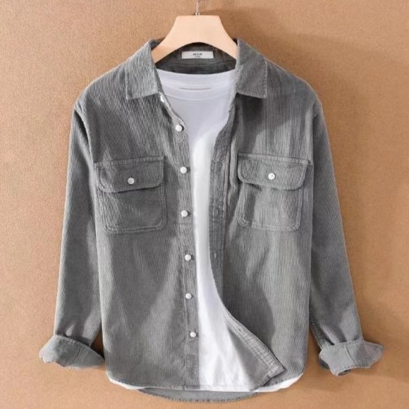 Camisa de manga larga de moda de pana retro japonesa, camisa de pana para hombre, ropa de trabajo juvenil, chaqueta fina suelta de todo fósforo