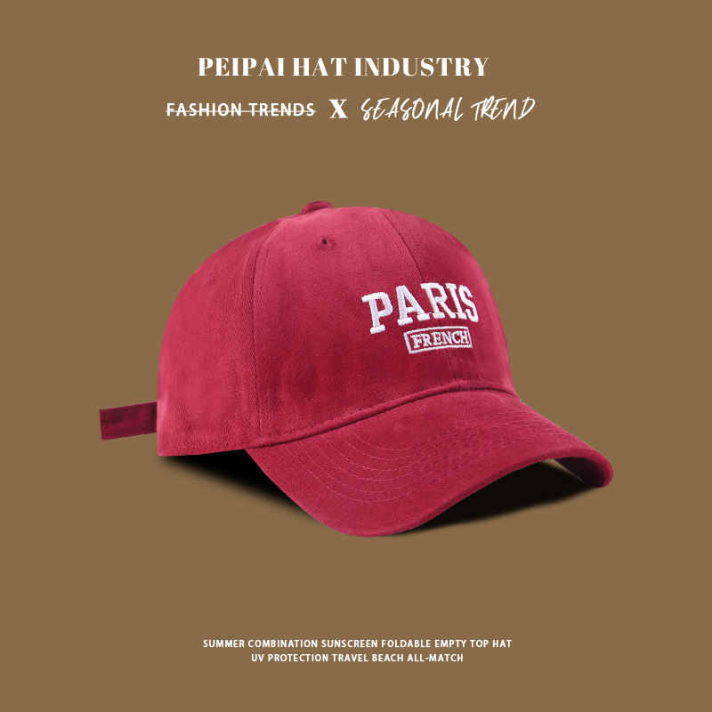 Gorra de béisbol, cara coreana, ala de sombrero pequeña ensanchada, mujer, pómulos, circunferencia de la cabeza grande, sombrero para el sol profundo, sombrero de visera rojo, hombre