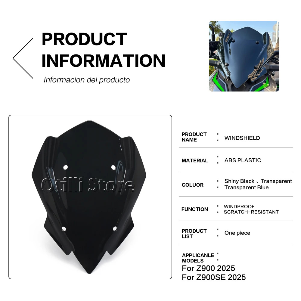 Motorcycle Modification Parts 2025 Model Kawasaki Z900 Windscreen Acrylic Material Cross-Border