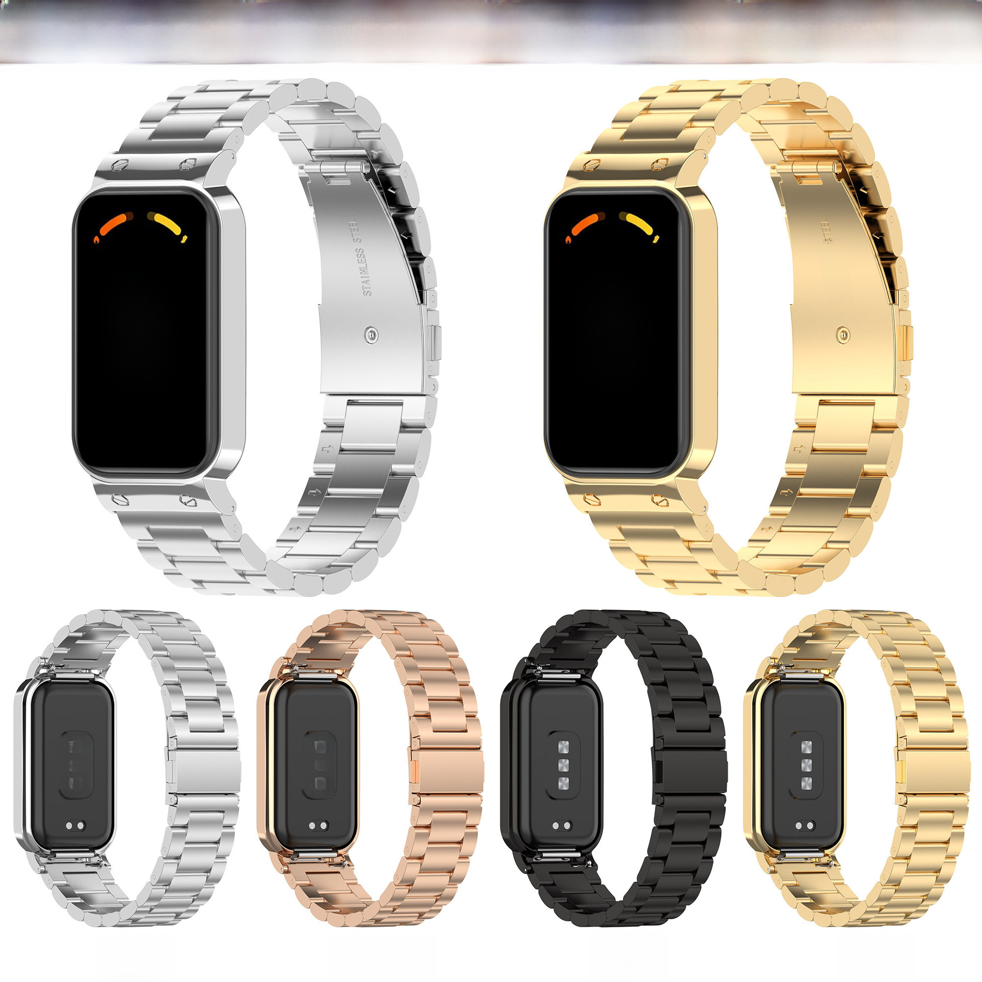 適用紅米手環2米蘭錶帶+表框Redmi Band2/小米band8 active不鏽鋼