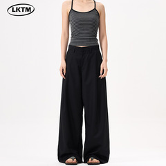 LKTM男装 韩版基础款立体褶皱A字型西裤男女宽松阔腿垂感休闲长裤