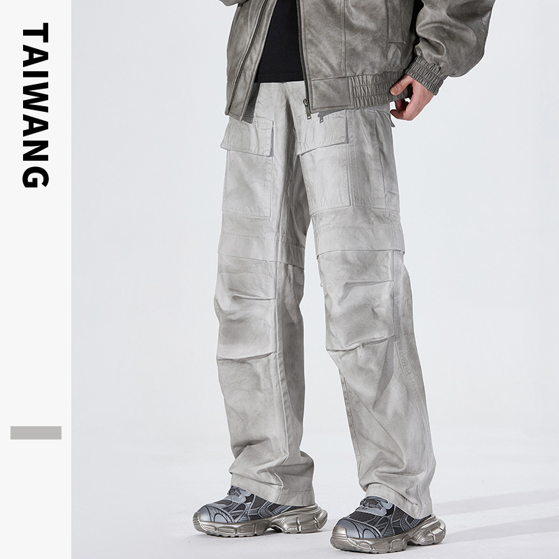 Abbigliamento maschile Abbigliamento maschile 2024 Tuta retrò americana Autunno e inverno Pantaloni dritti larghi multitasche tinti sporchi da uomo_voghion.com