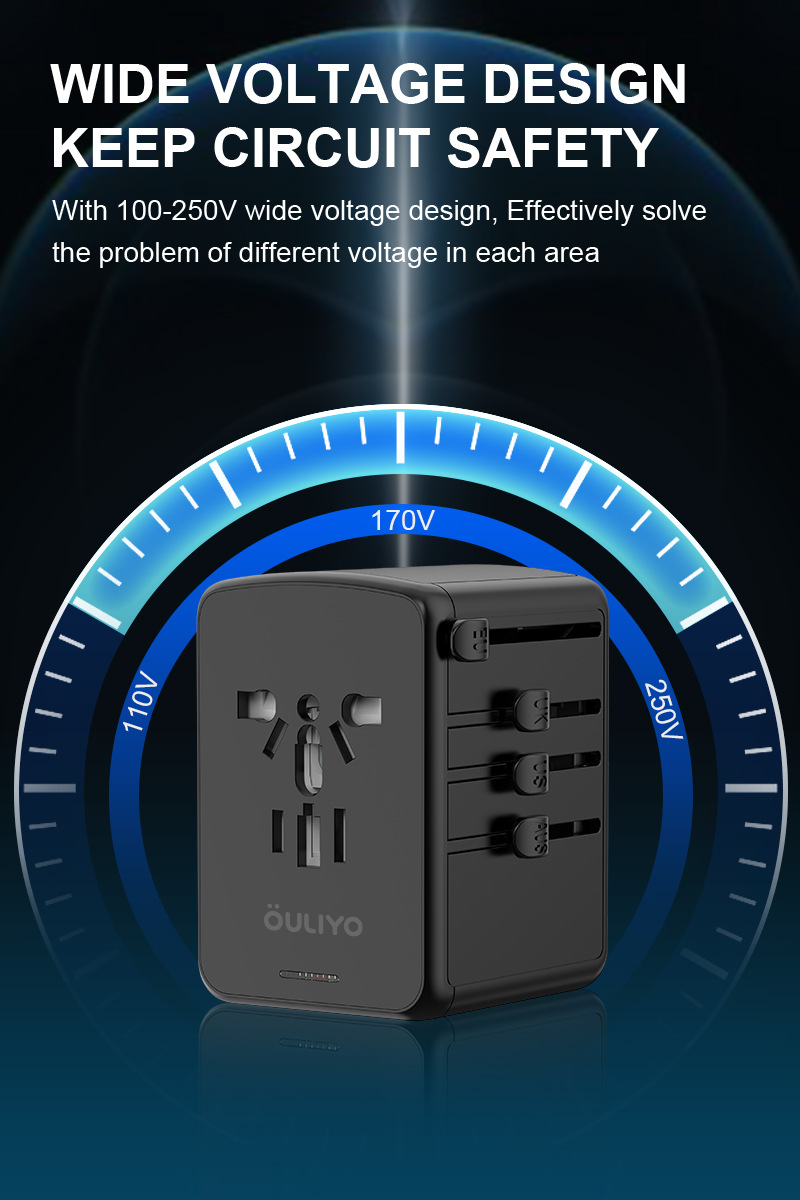 Adaptor de calatorie universal, WALALLA, incarcare rapida PD 35W, 3 porturi USB-A, 2 porturi USB-C, Negru Glossy 10 adaptor de voiaj (9).jpg