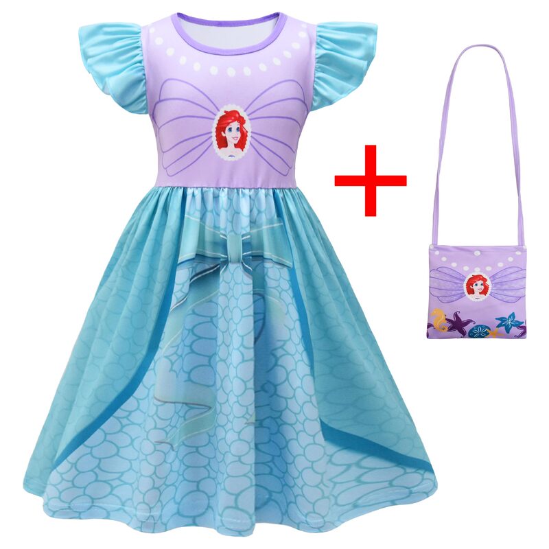 Ready-Made Long Skirt Little Mermaid Ariel Girls Dress Flying Sleeves Milk Silk Skirt + Bag 88124