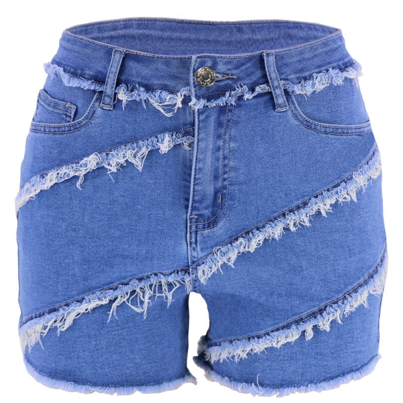 Shorts de Mezclilla Nuevos 2025, Estilo Europeo y Americano, Transfronterizos, de Cintura Alta, con Parches, de Pierna Recta, para Mujer, en Existencia
