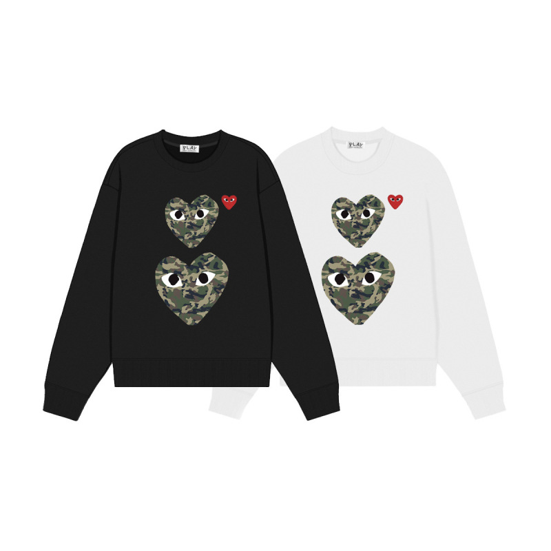 Cdg Play Comme Des Double Heart Camouflage Autumn/Winter Long Sleeve Crew Neck Fleece Sweatshirt Wholesale