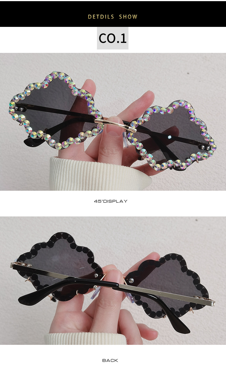PC, UV400 Protection Lens Material Original Design Clouds PC UV400 Protection Special-Shaped Mirror Diamond Full Frame Women's Sunglasses