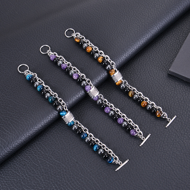 Holiday, Daily Occasion Simple Style Multicolor Alloy Natural Stone Beaded Men'S Bracelets Men Cuff & Bangle