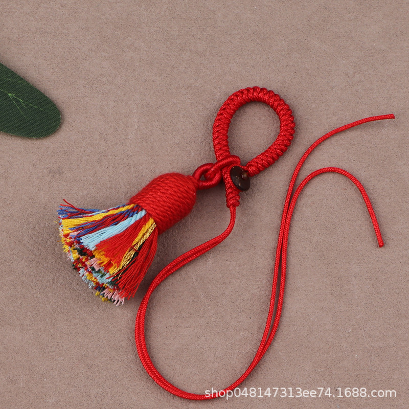 民族风挂饰品藏式手搓棉线编织绳挂绳包挂车钥匙扣檀木无事牌包挂