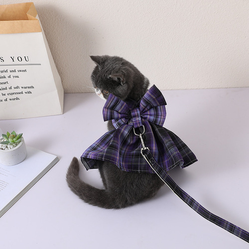 Pet JK Plaid Skirt Harness Strap Cat Vest Puppy Clothes Pet Skirt Factory Wholesale