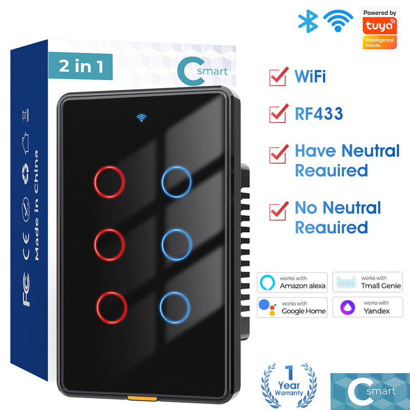 スマート Wifi ウォールタッチスイッチシングルゼロファイアバージョン米国標準 Tuya APP 音声タイミング RF リモートコントロールスイッチ|undefined