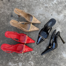 外贸时尚新款性感辣妹气质高跟鞋女一脚蹬后绊带浅口尖头包头凉鞋