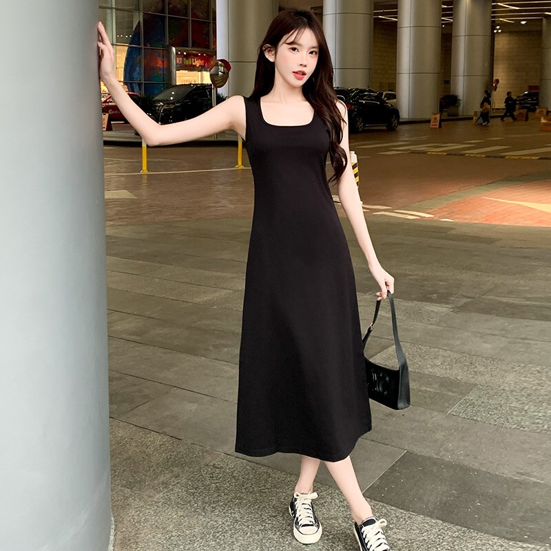 网红洋气炸街女装连衣裙宽松休闲慵懒显瘦长款气质百搭打底背心裙|undefined