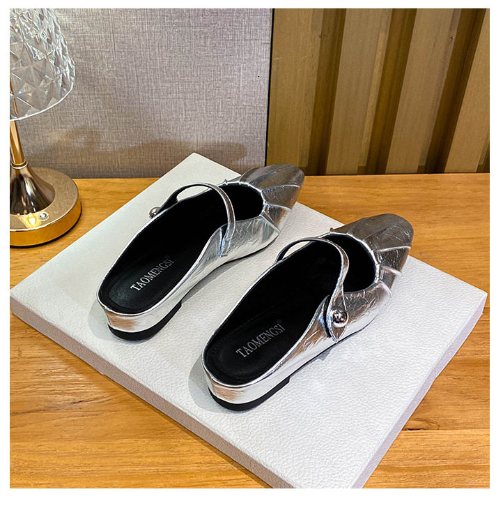 Giày mules Mary Jane nữ mũi vuông quai ngang bít mũi, gót thấp dưới 3 cm — Màu bạc, Màu đen chi tiết 26