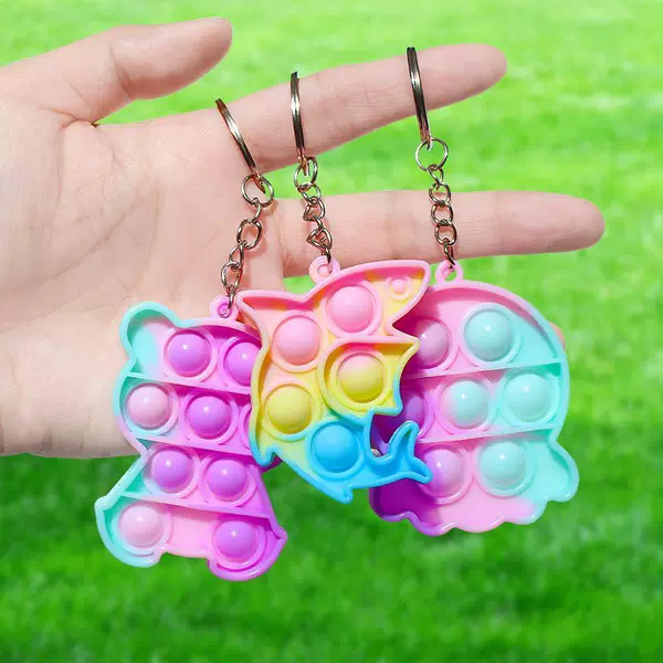 Rodent Exterminator Keychain Rainbow Silicone Bubble Fidget Toys Press and Play Children's Pendant Decompression Gift