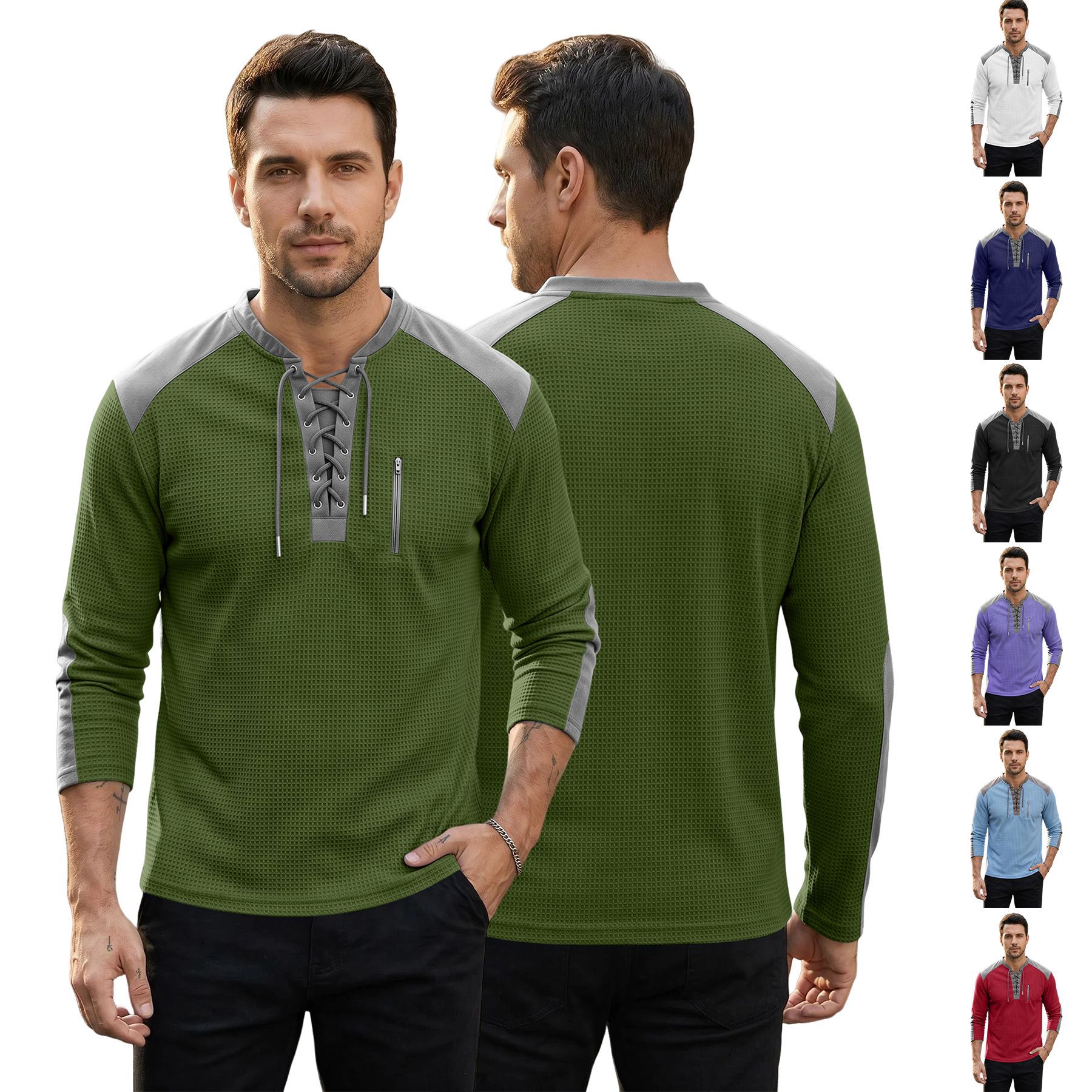 Europa y Estados Unidos transfronterizos hombres primavera y otoño correa chaqueta de color waffle manga larga ocio comercio exterior deporte chaqueta transpirable