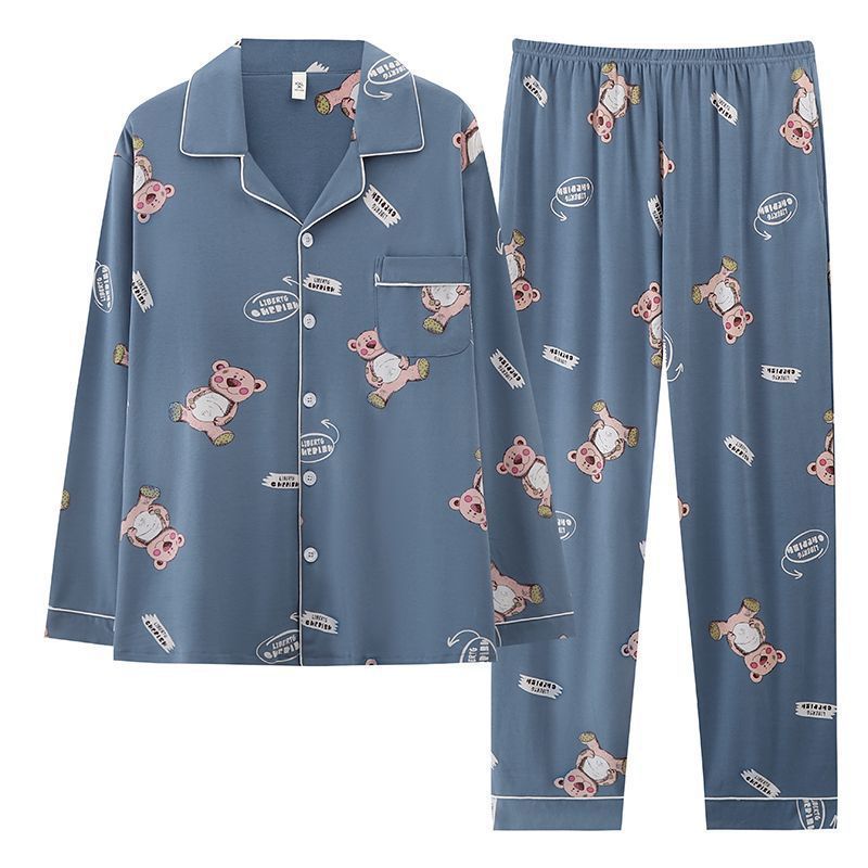 Pijamas de algodón masculinos primavera y otoño delgados pantalones de manga larga, jóvenes de mediana edad y ancianos, cardigans casuales, set de ropa para el hogar, cuatro temporadas