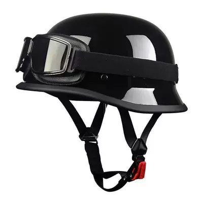 bucket hat, Harley-style steel helmet, Motosiklet kaskı (dəbilqə) - glossy-black-with-leather-mirror-m55-56