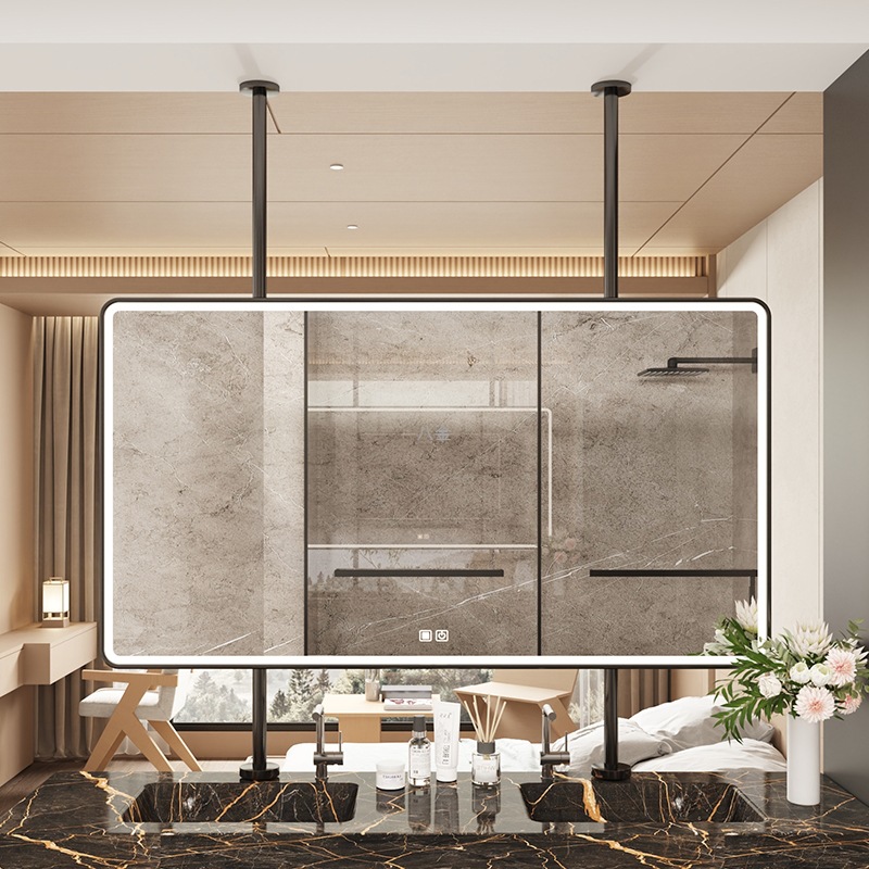 Square Hanging Rod Bathroom Mirror Ceiling Hanging Mirror Hotel Homestay Makeup Mirror Bathroom Mirror