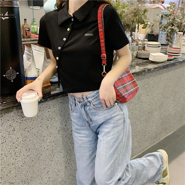 Women's T-shirt Short Sleeve T-Shirts Patchwork Button Simple Style Solid Color display picture 42