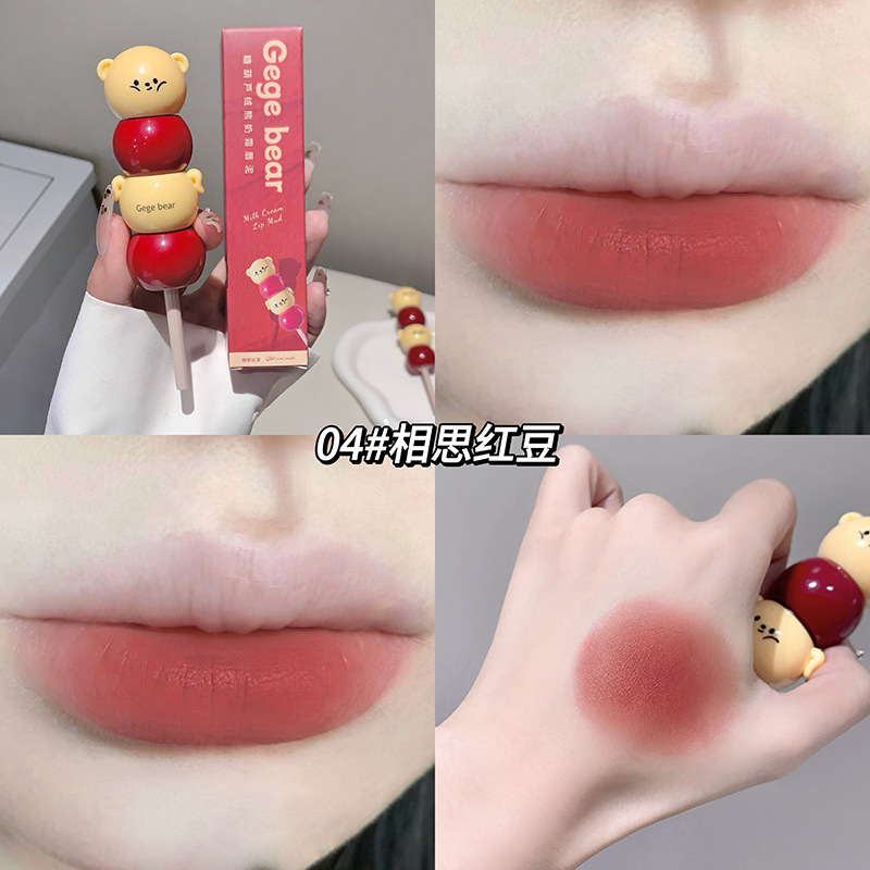 Gege oso azúcar, crema de leche de oso, polvo labial, niebla de seda, polvo labial al por mayor, no es fácil de tocar lápiz labial.