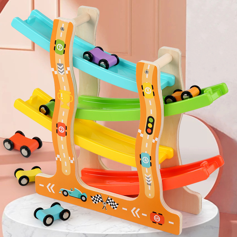 Cross-Border Educational Toys Children's Wooden Multi-Functional Animal Gliding Track Car Baby Early Education Inertia Slide Coaster