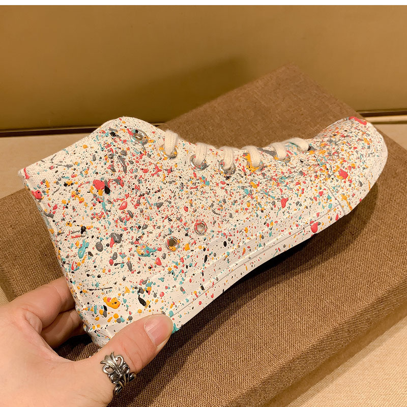 High-top Canvas Trainers With Hand-painted Splash Paint Design_voghion.com