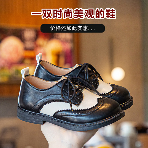 Boys' leather shoes British style children's shoes spring and autumn girls' shoes soft sole baby shoes little boy black children's shoes black