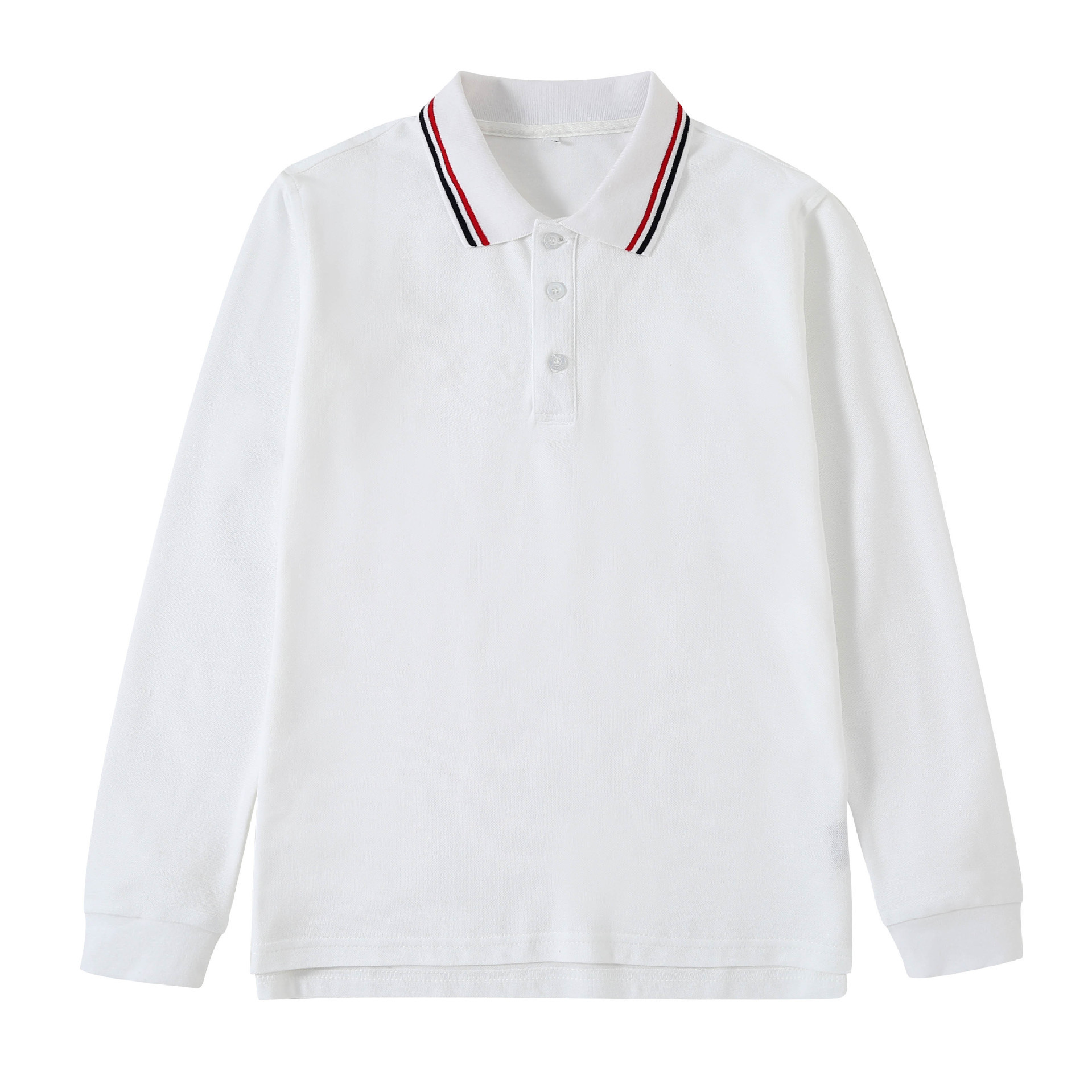 Academy School Uniform for Primary School Students, White Long-Sleeved Spring and Autumn Style Solid Color T-Shirt, Breathable British Style Sportswear