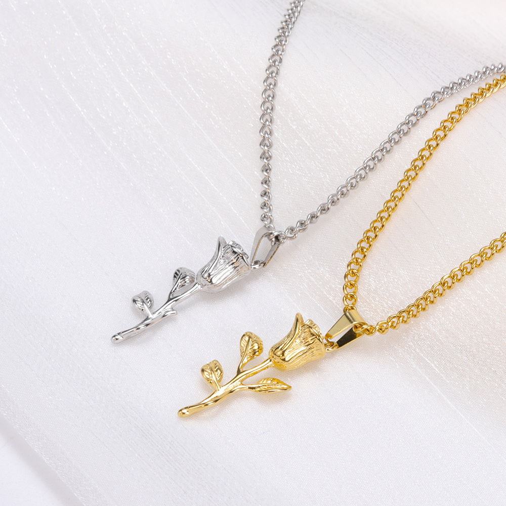 13g Weight Pendant Necklace Classification 1 Piece Quantity Simple Style Rose Stainless Steel Titanium Steel Plating Pendant Necklace 1 Piece