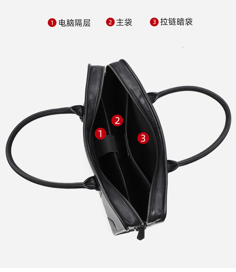 Túi xách tay nam da bò lớp đầu 38×8×28 cm, túi công sở đựng laptop 14 inch, đeo chéo tiện lợi — Màu Đen thuộc da bình thường bên trong màu đen, Màu đen cây cao, Lớp lót nỉ flannel cao cấp cầm tay màu đen chi tiết 10