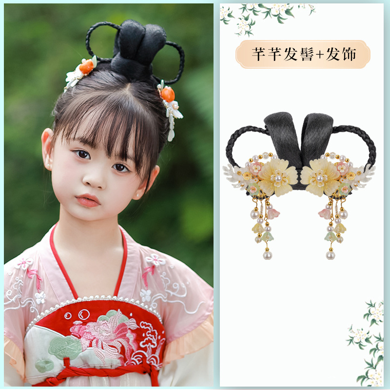 Qianqian 롤빵 + 점진적인 노란색 산호 헤어 액세서리 한 쌍