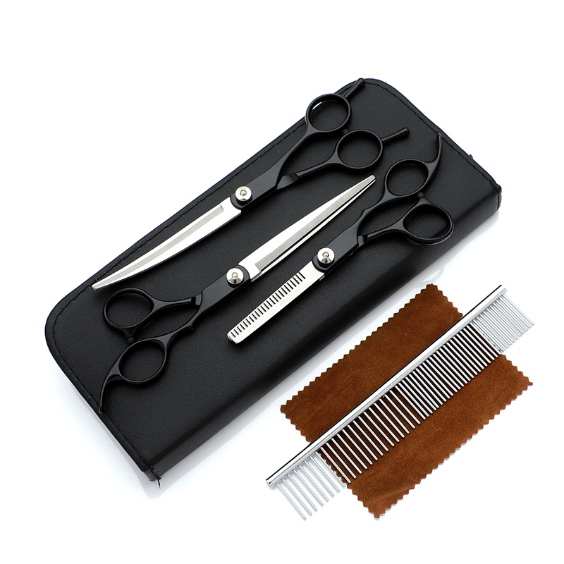 Venta al por mayor de fábrica mascota corte de pelo herramientas de belleza traje profesional de corte de pelo de perro tijeras curvadas perro corte de pelo traje