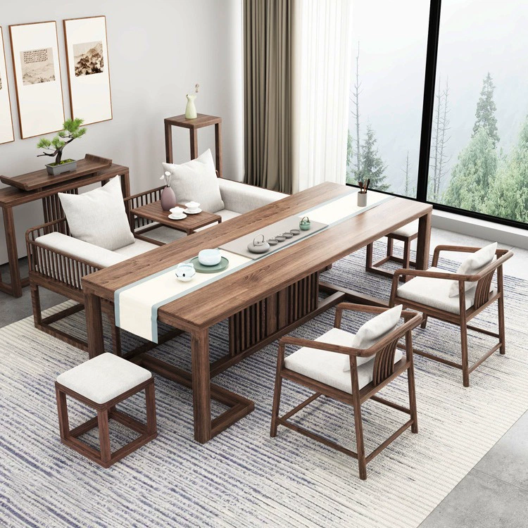 Новый китайский стиль офисный чайный стол и стул, комбинация из массива дерева, кровать Луохань, домашний чайный стол, стол для приема гостей, чайный стол в стиле дзен