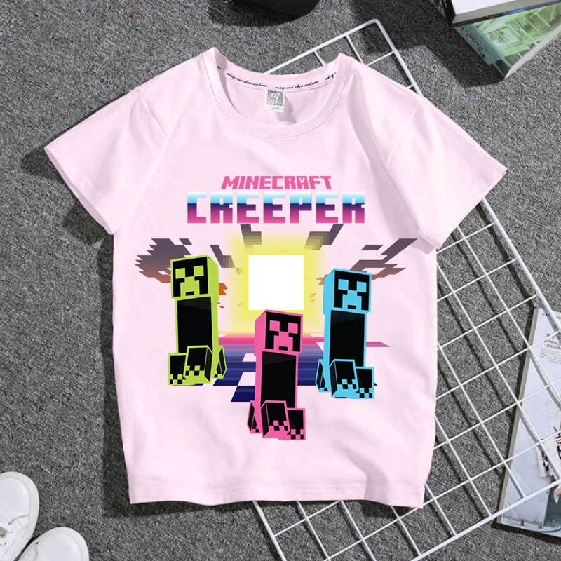 TT1482 Minecraft блок мир игры мультфильм родитель-дети одежда Мужчина и женщина студент родители футболка с коротким рукавом