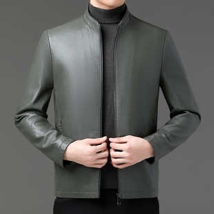 Counter Same Style Stand Collar Leather Jacket Fashionable Luxury Simple Jacket Middle-Aged Gentleman Business Casual Men's Genuine Leather Jacket