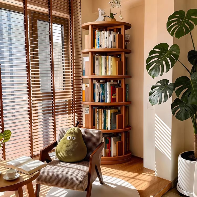 Estante de libros de balcón con ruedas móviles librería de madera sólida esquina doméstica de almacenamiento integrado contra la pared esquina estante de almacenamiento multicapa