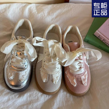 小众蕾丝德训鞋女2024新款爆款银色鞋子芭蕾休闲运动小白阿甘板鞋
