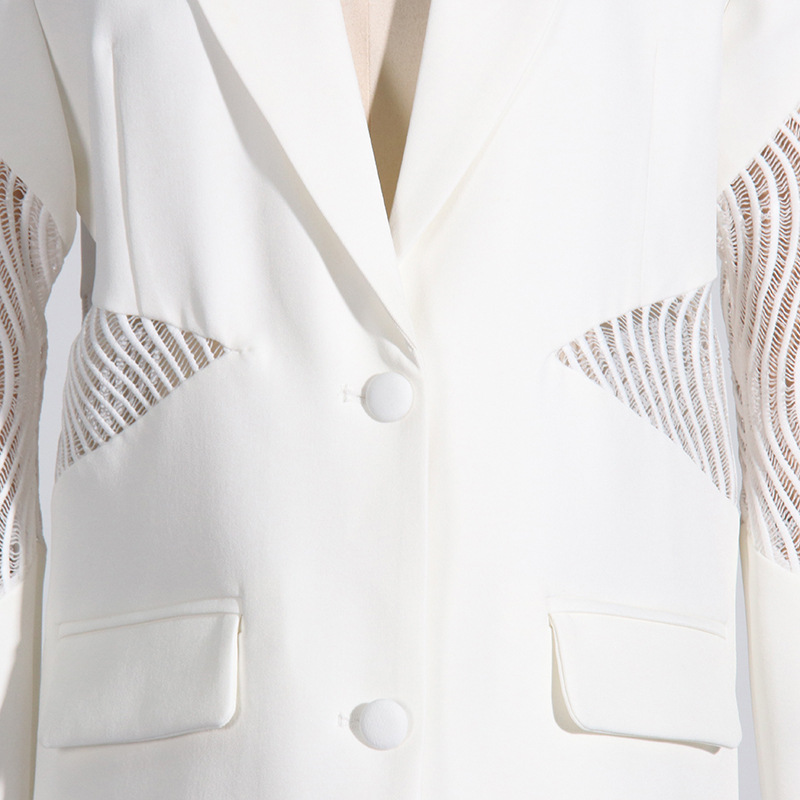 Elegant Women's Blazer Jacket Long Sleeve Lace Patchwork V-neck_voghion.com